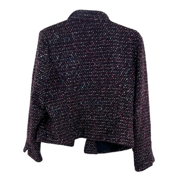 Chico’s size 2 tweed cropped blazer jacket moto L 12 zippers open front office - Picture 2 of 9